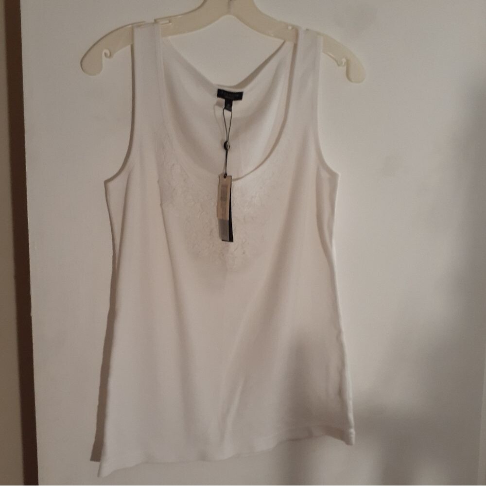 Talbots battenburg lace tank top shirt white cotton knit Summer medium m nwt new